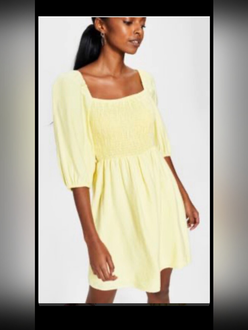 J. Crew Lime Green Smocked Square-Neck Mini Dress with Puff Sleeves. NWT